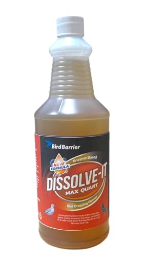 Bird Barrier Dissolve-It Max Enzyme Cleaner - Mix with Water – Bird Dropping Cleaner - Dissolves Waste – Treat Affected Areas Before Installing Bird Control Products - Bird Cage Cleaner - 1 Quart