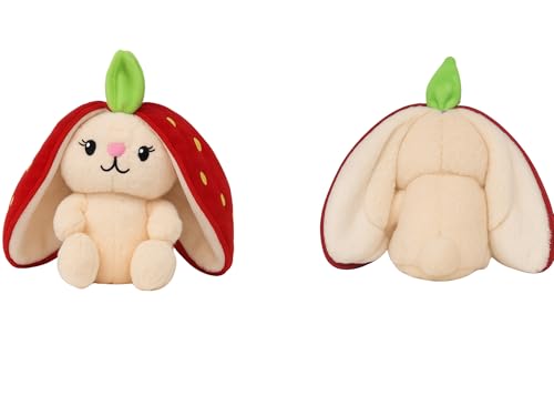 Image of Soft Cuddly Strawberry Bunny Plush Stuffed Rabbit Toy Adorable Berry Hoode Cute Ears for Plush Collectors Kids' Bedrooms Themes Special Gifting (45 CM)