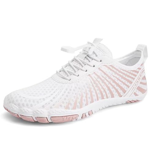 Image of WateLves Water Shoes Mens Womens Barefoot Quick-Dry Aqua Sock Outdoor Athletic Sport Shoes for Swim Beach Pool Hiking Surfing Walking(Z-White Pink, 39)