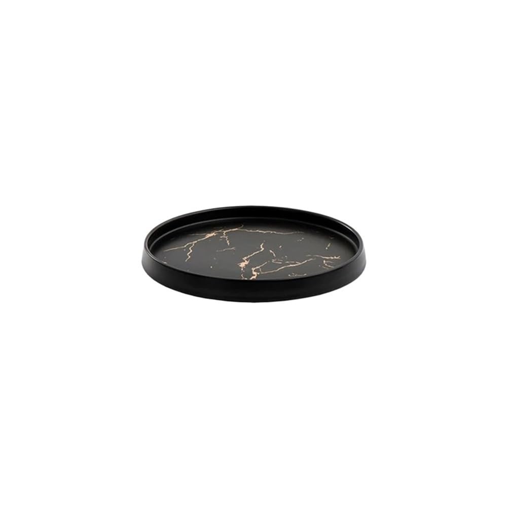 LIANXIBAG 2pcs European-style Marbled Ceramic Aromatherapy Storage Tray Black And White Round Jewelry Cosmetics Home(Black)