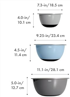 OXO Good Grips 3-Piece Stainless Steel Mixing Bowl Set - Blue/Gray, 4.7L, Multi Size