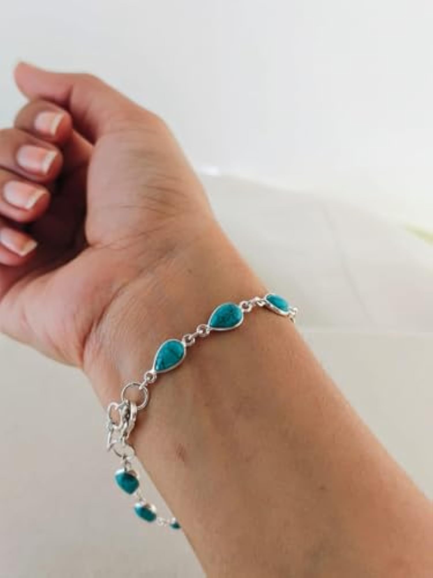 925 Silver Gemstone Bracelet with Teardrop Gemstones