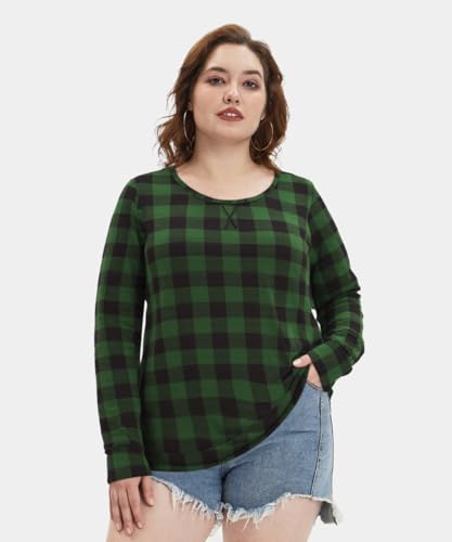 Image of CARCOS Plus Size Tops for Women Color Block Flower /Striped /Camo Crew Neck Long Sleeve Tee Shirt