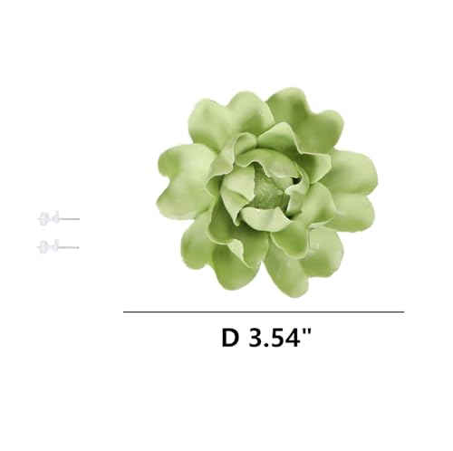 Image of Ceramic Flower Wall Art Decor, Artificial Flower Wall Sculpture,Handmade Ceramic Flowers for Home,Hallway,Living Room, Kitchen,Bathroom (Fruit Green,Luoyang Peony, 3.54 inch)
