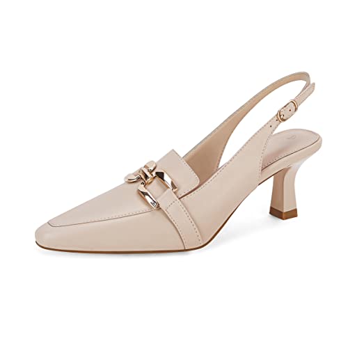 Image of Fashare Womens Slingback Heels Kitten Low Dress Shoes Closed Toe Metal Chain Elegant Work Pumps