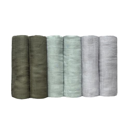 Image of CozysBunny Muslin Swaddle Blankets 6 Pack, Newborn Baby Receiving Blankets, Soft Breathable Baby Wrap for Boys and Girls, Absorbent Infant Swaddling Blankets, 27.5 x 27.5 Inches (Green)