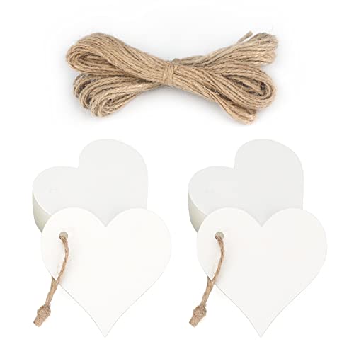 G2PLUS 100Stk Herz Kraftpapier Geschenkanhänger, Etiketten Herzanhänger mit Schnur für Valentinstag Hochzeit Geschenke-Weiß