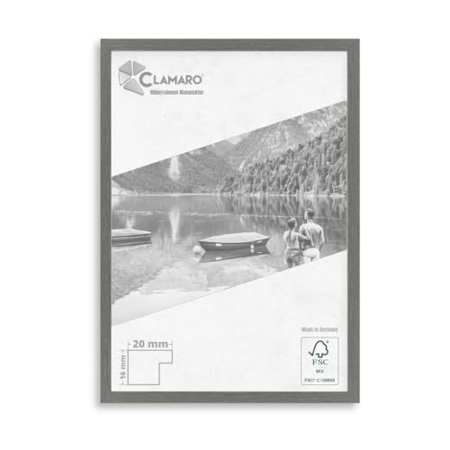 Clamaro Collage 20 - Marco de fotos de 50 x 70 cm, hecho a mano, color gris acero, moderno marco de MDF de 20 mm, diseño fino, con cristal acrílico, panel trasero y gancho