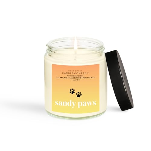Sandy Paws | Pet Friendly Candle | Pet Safe | All Natural Clean Burning Soy | Non-Toxic | Dog & Cat Safe | Pet Odor Eliminator | Air Freshening Scented Candle | 4 oz