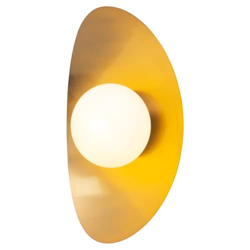 Image of Mid Century Gold Wall Sconce, 13.8 inch Modern Wall Lamp with Opal White Glass Globe, Retro Pendant Light for Living Room Entryway Vanity Bedroom