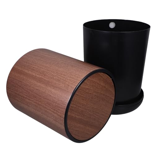 IMIKEYA Papelera con Tapa Abatible y Acabado Madera Cubo de Basura de Plástico Ligero y Resistente para Baño Cocina Dormitorio y Oficina Diseño Doble para Minimizar Olores