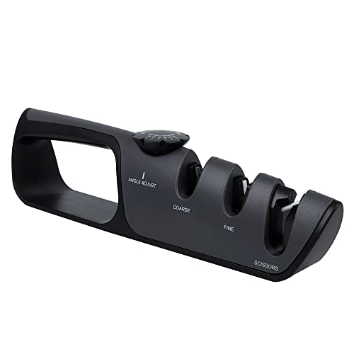 EHS.tv Premium Chef Shark Afilador de cuchillos manual, Afilador de cuchillos de cocina profesional, afilador de cuchillos y tijeras con 3 etapas, Afilador con mango ergonómico Cover