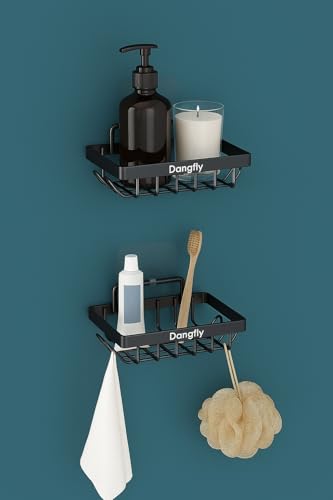 Image of Dangfly Self Adhesive Soap Dish for Bathroom & Kitchen | Stainless Steel Soap Holder /Stand /Case | Wall Mounted, Space Saving, Rust-Proof | Pack of 2 (Black)