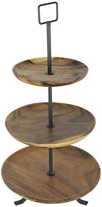 Things2Die4 Rustic Round Wood Standing 3 Tier Display Serving Tray