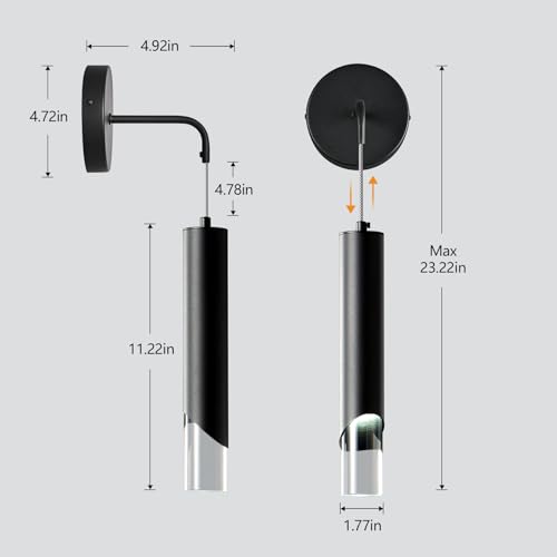 Image of Black Wall Sconces Set of Two Modern LED Wall Lights Acrylic Wall Lighting Bathroom Vanity Light Fixture Indoor Wall Fixture for Bedroom Bedside Corridor Hallway Living Room