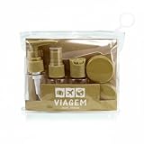Kit de Viagem com 7 Peças Frascos de 30ml Reutilizáveis para Cosméticos e Necessaire para Academia ou Bagagem de Mão (Dourado)