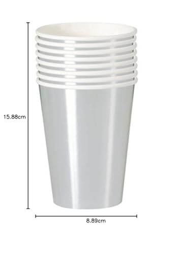 Silver Foil Disposable Paper Cups (12oz) Pack of 8 - Premium Foil Board Design for Parties & Events - Image 3