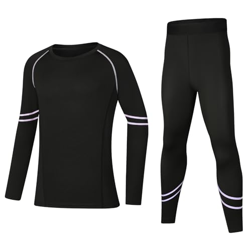 Hotfiary Kids Thermal Base Layer Set, Youth Boys Long Sleeve Compression Shirt Top & Tights Pant Bottom Set, Athletic Compression Suit, Football Skin Sport Underwear for 4-16 Years