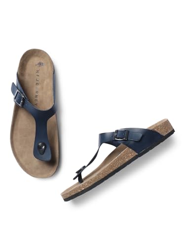 Image of HF JOURNEY Nivera 2.0 Men's Cork Footbed Thong Sandal,Slip On Entry,(Size 41-46) BlackPU, Casual Lounging Slipper, EVA Sole, Flat Heel,Nivera 2.0 - Black (41)