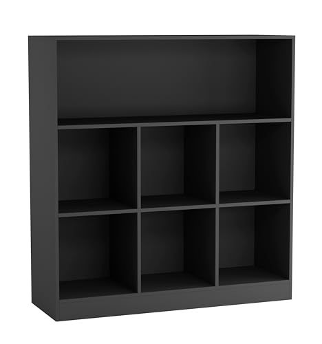 URBNLIVING Wide Wooden 7 Cube Bookcase Storage Unit (Black, Wide)
