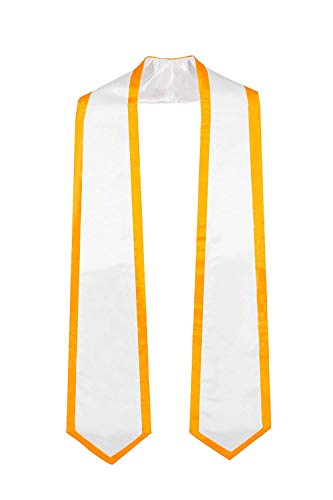 GraduationMall Plain Graduation Honor Stole Classic End White With Gold Trim Unisex Adult 72" Long