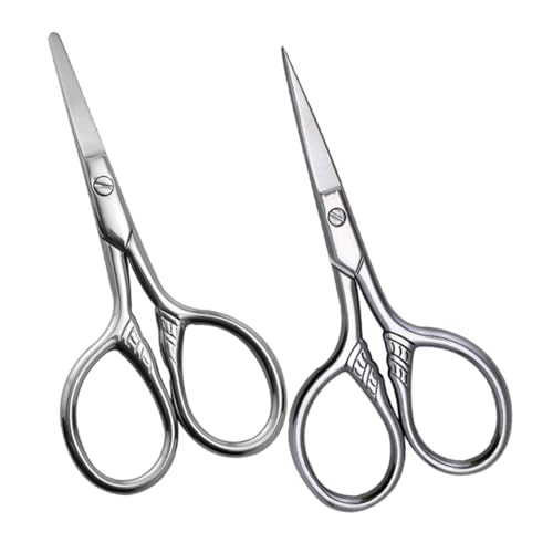 Beavorty 2個小さな眉毛用ハサミ ステンレス製 眉毛トリミング用はさみ 顔の毛用 ヒゲやま毛の整えに 鼻毛カットにも コンパクトで持ち運び便利