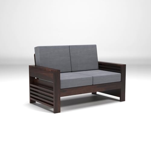 Image of Sheesham Wooden 7 Seater Sofa for Living Room | Rosewood 7 Seater Cushion Sofa with Side Teapoy for Home & Office | Solid Wood Sofa Set for Lounge (Walnut,Grey,3+2+2 Seater)