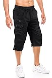 TACVASEN Herren 100% Baumwolle Casual Military Elastische Capri Cargo Kurze Hosen mit Multi Taschen, 32, Schwarz