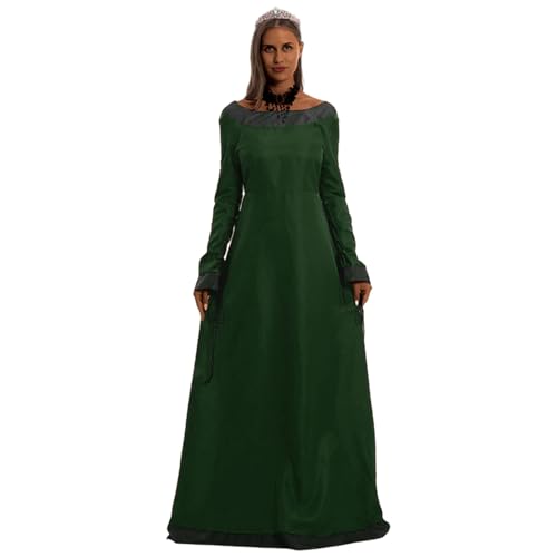 Disfraces de Halloween, elegante vestido gótico para mujer, manga larga, cuello redondo, disfraz de Halloween, vestido retro para actuaciones en escenario y fiestas temáticas, verde, S