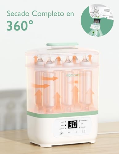 Momcozy Esterilizador Biberões 8 em 1, esterilizador elétrico a vapor para babetes e acessórios de saque, com função de secagem e armazenamento, 24 h, capacidade de 8 bibões
