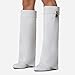 Arqa White Fold Over Knee High Boots for Women Covered Wedge Heel Padlock Dressy Party Pant Boot Fashionable Almond Toe Wide Calf Booties Size 8