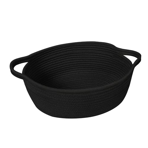 HONCESTA Small Woven Gift Basket Baskets for Gifts Empty Cotton Rope Cat Dog Toy Bin Box Nursery Baby Organizer Wicker Easter Basket with Handle Shelf Storage Bin for Decor Black 12x 8x 5