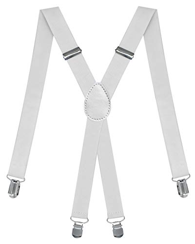 Dibi Suspenders for Men - Adjustable X Back Men's Suspenders with 4 Strong Clips (White - X Back)