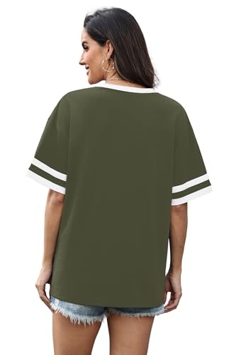 Image of WIHOLL Womens T Shirts Loose Fit Short Sleeve Tees V Neck Color Block Summer Tops 2026 Fashion S-4XL