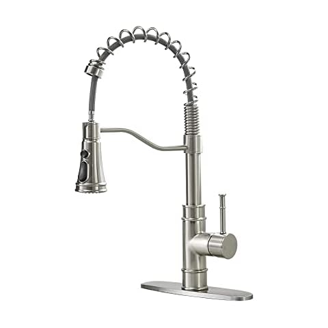OWOFAN Kitchen Sink Faucets with Pull Down Sprayer Solid Brass Brushed Nickel Single Handle Single Hole Faucet for Farmhouse rv Utility bar Laundry Sinks Cover