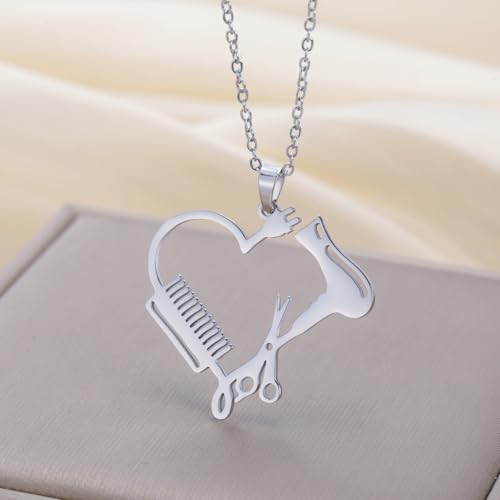 EUEAVAN Collier pour femme avec peigne à ciseaux et peigne réglable en forme de cœur, outils de coiffeur, outils de coiffeur, bijoux pour salon de coiffure, cadeau de remerciement, Moyen, Acier – vue 3