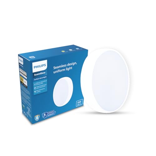 Image of Philips 6W SeamGlow Round LED Surface Downlight | 120 Wide Beam for Uniform Illumination | Energy Efficient, Ceiling Light | Modern Surface-Mounted LED Downlighter | Natural White, Pack of 24