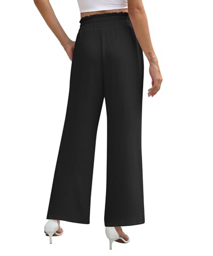 NILOUFO Women's High Waist Wide Leg Pants Elastic Drawstring Casual Loose Flowy Trousers with Pockets4