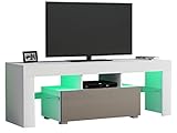 Panana 51inch TV Stand Storage Glass Shelves Big Drawer Sideboard 16 Colors RGB LED Lighted TV Cabinet for 32 40 43 50 55 inch 4k TV (White+Grey, With LED) - Image 7