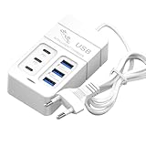 USB Ladegerät Mehrfach 6 Port, 15W Mehrfach Ladegerät mit 3 PD + 3 QC Charger Station, Ladestecker...