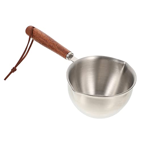 CRILSTYLEO Olla Pequeña Para Verter Aceite, Sartén Para Cocinar Con Mango De Madera, Cacerola Pequeña, Cacerola Reutilizable, Sartén De Acero Inoxidable Para Aceite, Cacerola Doméstica, Mini