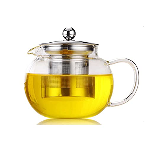 XIXIDIAN Tetera de vidrio, tetera con infusor extraíble, tapa y asa, hervidor de té de vidrio seguro para estufa, ideal para té de hojas sueltas, té floreciente, bolsas de té