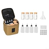 Posheliox Camping Gewürz-Set Organizer mit 4 Flaschen, Outdoor-Gewürzflaschen-Set zum Wandern, 900D Oxford Gewürz-Aufbewahrungstasche mit Trichter und Aufklebern, tragbar (Khaki)