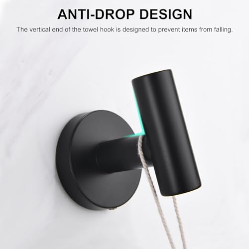 SetSail Towel Hooks for Bathrooms 4 Packs Screw-in Matte Black Bathroom Towel Hook Wall Mounted Stainless Steel Shower Towel Hooks for Coat Hanging, Drill Hole - Image 5