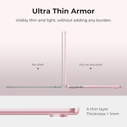 Image of EooCoo Case Compatible for MacBook Air 13.6 inch M5 2026 2025 2024 2022 M4 M3 M2, A3449 A3240 A3113 A2681, Translucent Matte Protective Hard Shell Cover, [Ultra-Thin Invisible] [Original Texture]-Pink