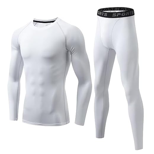Sillictor Mens Thermal Underwear Sets Top and Bottoms Quick Dry Compression Base Layer Mens UPF 50+ Thermals Underlayer for Ski Football Golf Cycling Hiking,Moisture Wicking Muscle Support, 1-white,