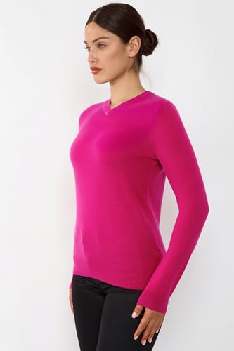 Image of JENNIE LIU Women's 100% Pure Cashmere Long Sleeve Pullover V Neck Sweater