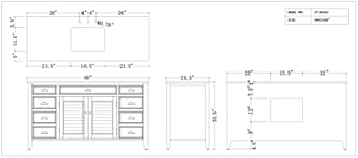 60” Cottage look Single Sink Abbeville Bathroom Sink vanity Model CF-66323BU-60