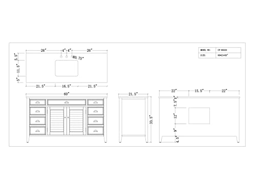60” Cottage look Single Sink Abbeville Bathroom Sink vanity Model CF-66323BU-60