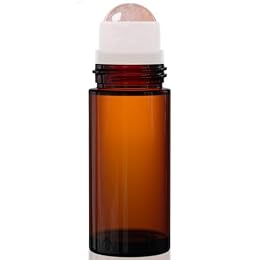PrettyCare Rose Quartz Roller Bottle for Castor Oil – 50ml Refillable Amber Glass Roll On Bottle with Natural Rose Quartz Roller Ball, Leak-Proof Roller Ball Applicator for Essential Oils, Perfume